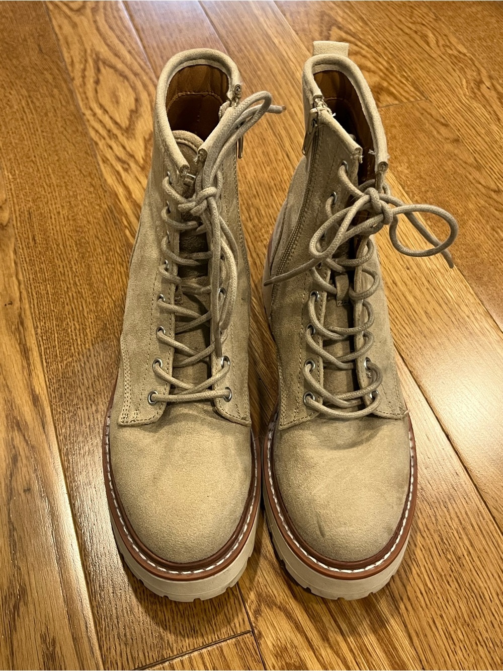Madden Girl Suede Lace-Up Combat Boots in Tan
